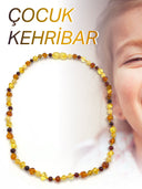 Hakiki Sertifikalı Çocuk Kehribar İpli Kopmaz Kolye 4-6 Yaş Kırmızı Turuncu Sarı Kehribar Doğal Taş